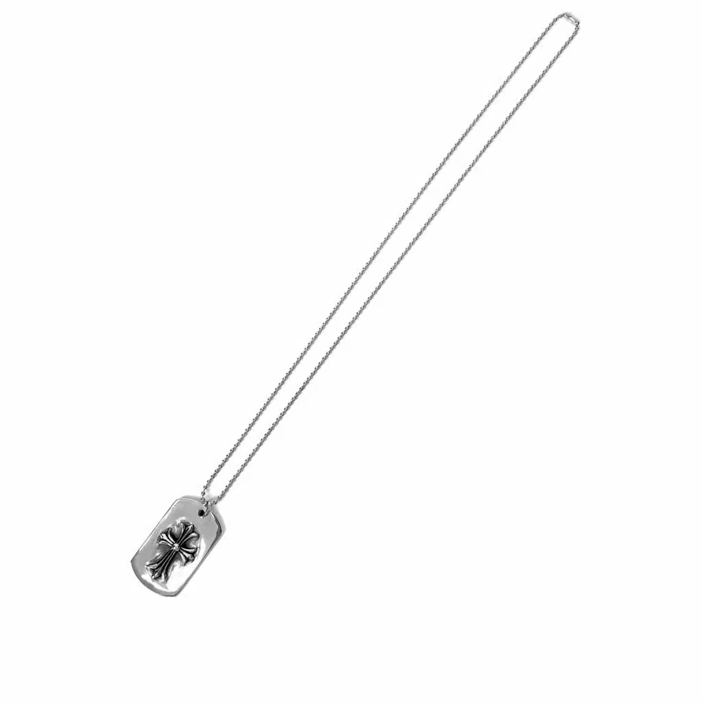 תגית כלבים בצורת לבבות כרום עם צלב זעיר