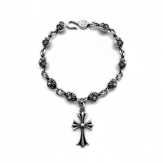 Chrome Hearts Silver Cross Ball Tiny E Bracelet