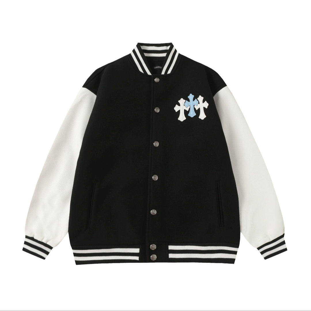 Chrome Hearts Black White Street Style Baseball Coat 0002