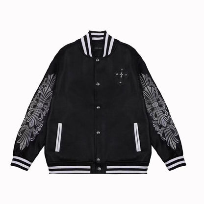 Chrome Hearts Embroidered Sleeve Varsity Jacket - Black Streetwear Coat 5577